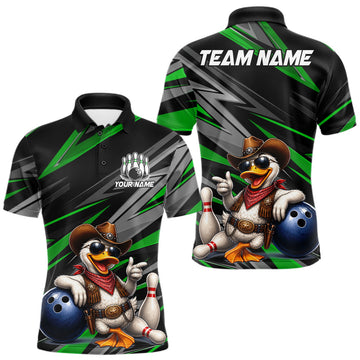 Maxcorners Personalized Team Jersey Men's Custom Cowboy Duck Bowling Polo & 1/4 Zip Shirt |Green LM0607
