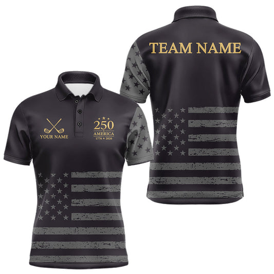 Maxcorners Black & Gold American 250Th Anniversary Mens Golf Polo Shirts, Golf Gifts For Team LM1005