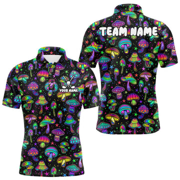Maxcorners Funny Neon Mushroom Pattern Mens Golf Polo Shirt â€“ Custom Name, Team Name For Golfer LM1005