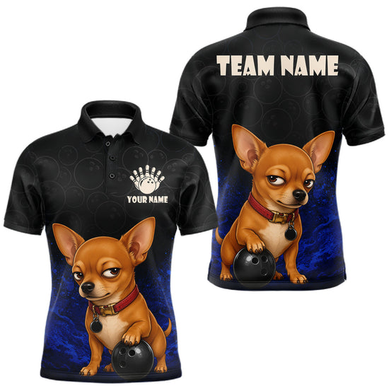 Maxcorners Custom Chihuahua Bowling Men Polo Shirt, Personalized Bowling Team Name Dog Lover Bowler Gift