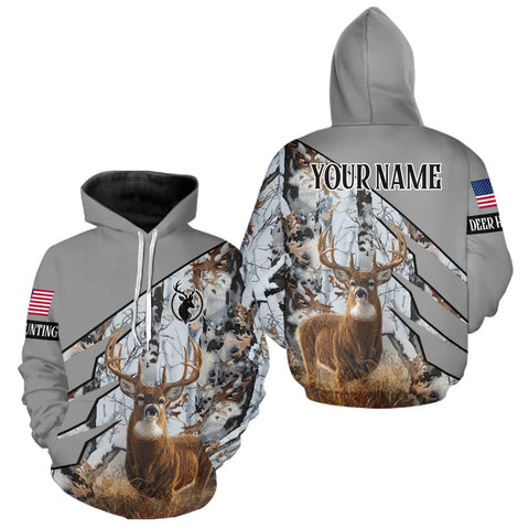 Maxcorners Snowfall Deer Hunting 3D All Over Print Winter Camo Shirt Custom Name For Big Game Hunters LM1610