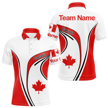 Maxcorners Personalized White And Red Canada Flag Mens Golf Polo Shirt, Patriotic Gifts For Golf Lover