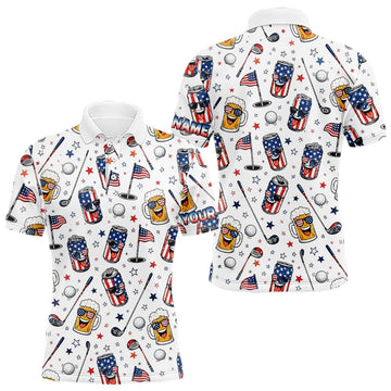 Maxcorners Custom Patriotic Mens Golf Polo Shirt With Beer Print – Personalized USA Golf Team Polo