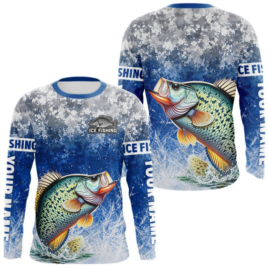 Maxcorners Ice Fishing Shirt With Crappie & Winter Camo Design, Fishing Shirts Long Sleeve For Men LM1508