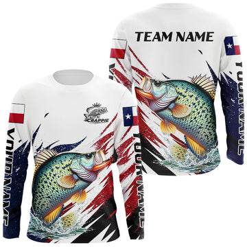 Maxcorners Custom Texas Flag Crappie Fishing Shirts, Texas Crappie Fishing Shirts Long Sleeve For Team LM1705