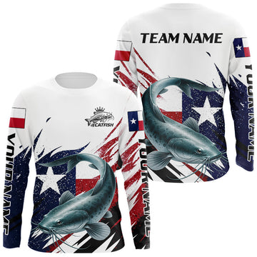 Maxcorners Custom Texas Flag Catfish Fishing Shirts, Texas Catfish Fishing Shirts Long Sleeve For Team LM1705
