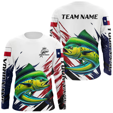 Maxcorners Custom Texas Flag Mahi Mahi Fishing Shirts, Texas Dolphin Fishing Shirts Long Sleeve For Team LM1705
