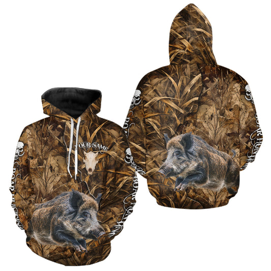 Maxcorners Personalized Wild Hog Hunting Camo Full Printing Shirts, Boar Hunting Gifts, Hunting Season LM1109