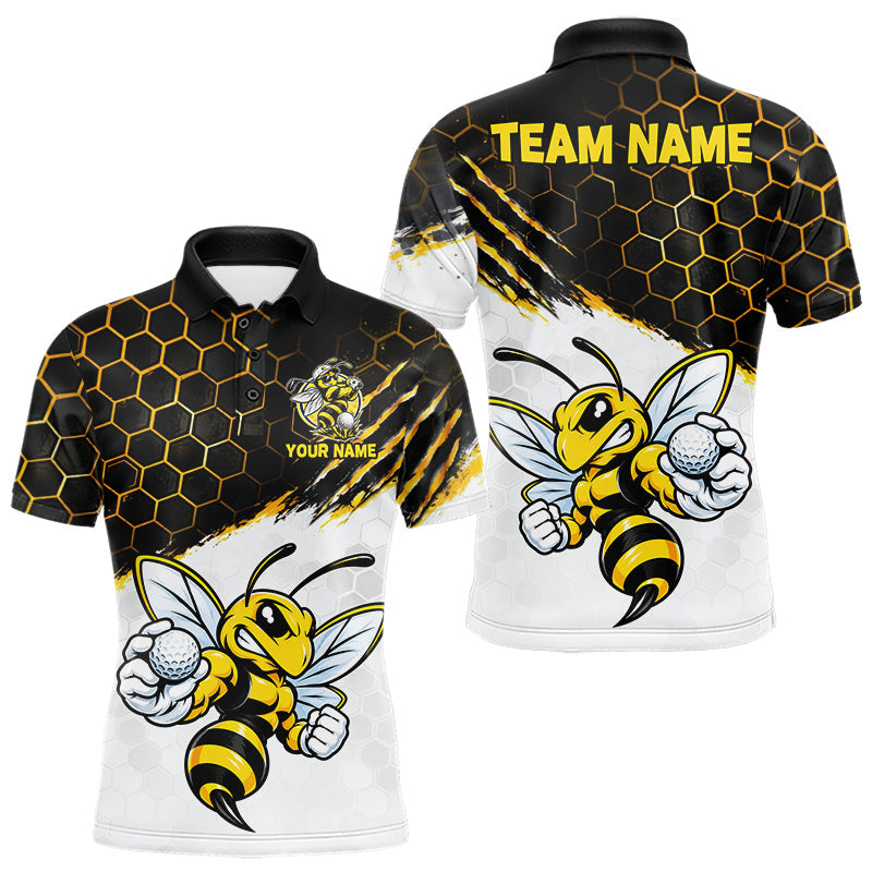 Maxcorners Custom Hornet Bee Golf Lover Black And Yellow Men Polo Shirt, Personalized Golf Polo Shirt With Bee
