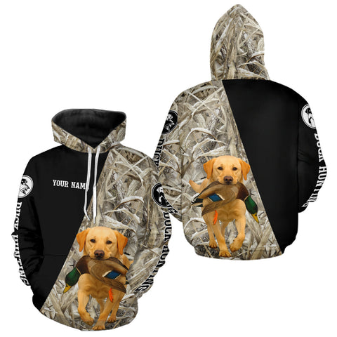 Maxcorners Yellow Lab Duck Hunting Shirt, Custom Name 3D Black Camo Winter Waterfowl Hunting Gea LM1610