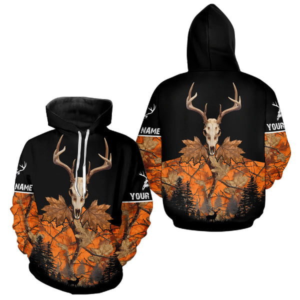 Maxcorners Skull Deer Hunting Custom Name Orange Camo Shirt, Deer Hunting Clothing, Hunting Gift LM1610