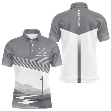 Maxcorners Personalized Golf Polo Shirt Custom Name Golf Club Polo For Men Golf Tournament Apparel|Gray LM1406