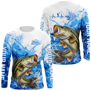 Maxcorners Bass Fishing Shirt, Ice Fishing Long Sleeve Shirt For Men, Largemouth Bass Fishing Apparel LM1508