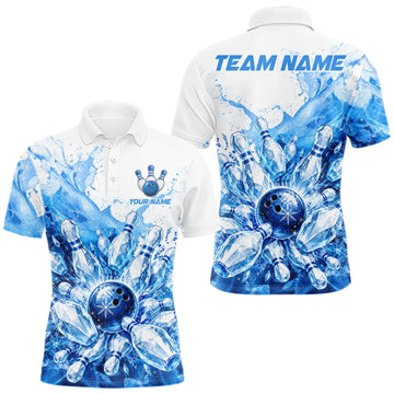 Maxcorners Ice Bowling Polo Shirt Personalized Mens Bowling Shirt Custom Name Team Bowling Outfit|Blue LM1508