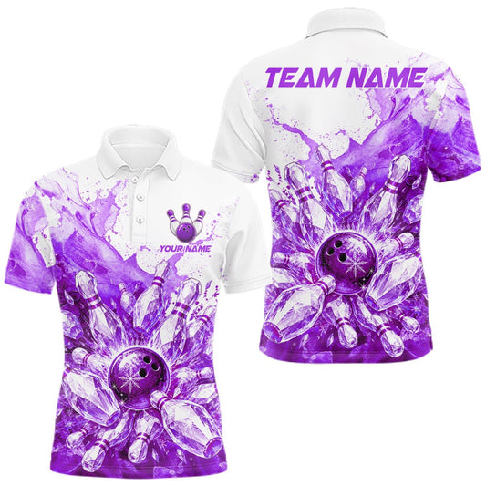 Maxcorners Ice Bowling Polo Shirt Personalized Mens Bowling Shirt Custom Name Team Bowling Outfit|Purple LM1508
