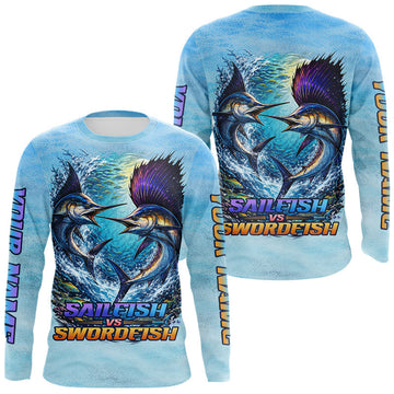 Maxcorners Personalized Sailfish Vs Swordfish Fishing Saltwater Long Sleeve Fishing Shirts LM1501