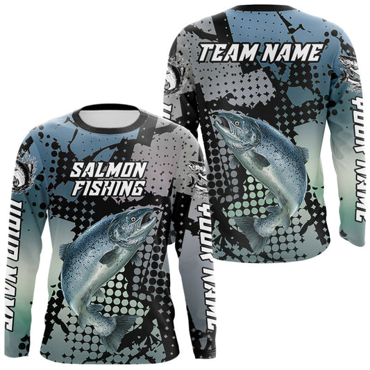Maxcorners Chinook Salmon Fishing Shirt Gray Camo Custom Name, Chinook Salmon Fishing Team Jerseys LM2602