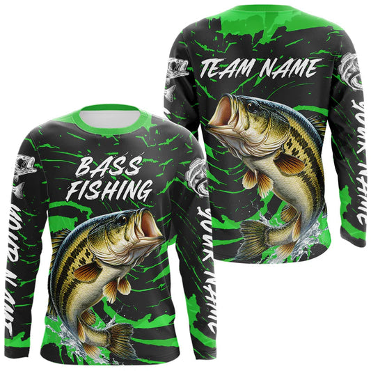 Maxcorners Custom Largemouth Bass Fishing Shirts Long Sleeve – Performance Tournament Jersey For Men | Green LM1904