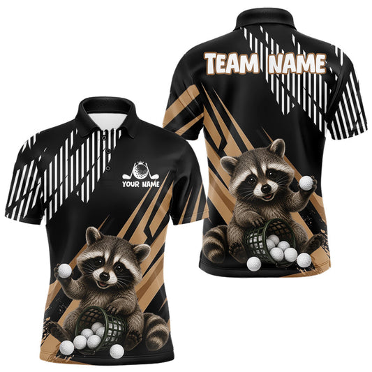 Maxcorners Personalized Raccoon Mens Golf Polo Shirt For Team, Brown Pattern Sport Golf Jersey LM1705