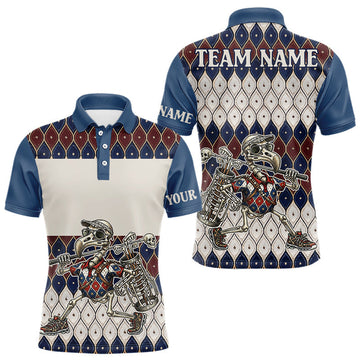 Maxcorners Custom Blue Red Argyle Mens Golf Polo Shirt Skull Flamingo Design, Personalized Team Name Shirt