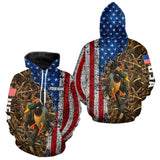 Maxcorners Mallard Duck Hunting Shirt Personalized Camo With German Shorthaired Pointer US Flag Clothes LM1809