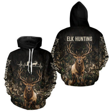 Maxcorners Personalized Elk Hunting Heartbeat 3D Clothing - Custom Name Elk Hunter Gift LM2709