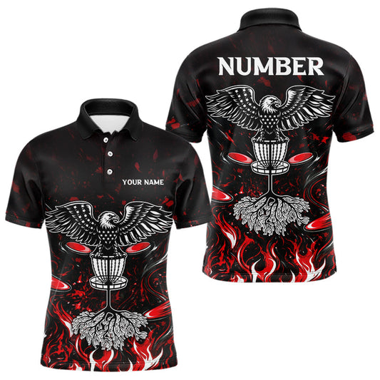 Maxcorners Personalized Disc Golf Polo Shirt With Eagle Design, Customizable Name, Unisex Sports Jersey For Men | Red LM1904