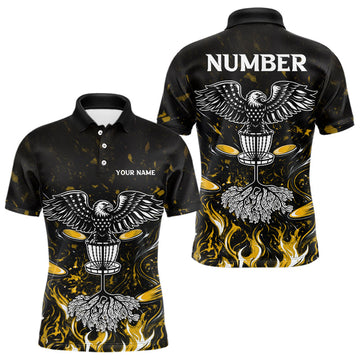 Maxcorners Personalized Mens Disc Golf Polo Shirt With Eagle Design, Customizable Name, Unisex Sports Jersey For Men | Yellow LM1904