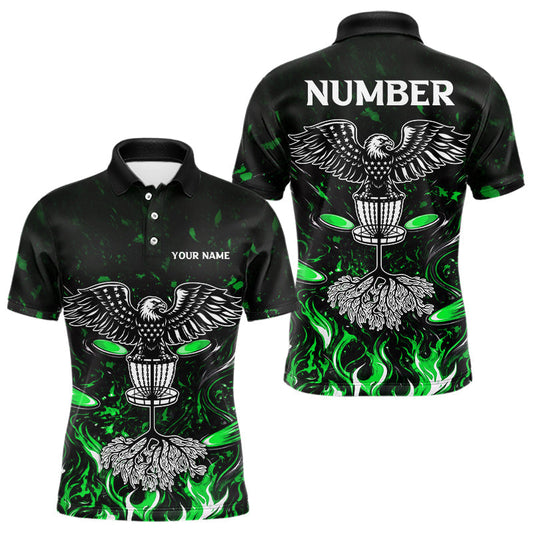 Maxcorners Personalized Mens Disc Golf Polo Shirt With Eagle Design, Customizable Name, Unisex Sports Jersey For Men | Green LM1904