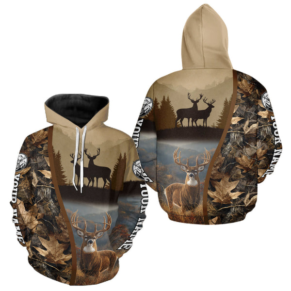 Maxcorners Personalized Deer Hunting 3D All Over Printed Shirts Custom Deer And Mountain Camo Shirt LM2110
