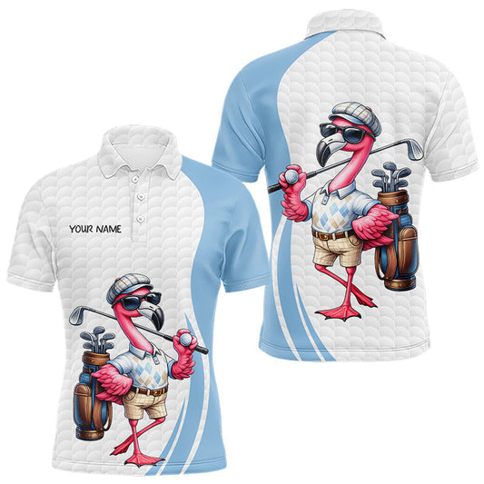 Maxcorners Custom Flamingo Funny Mens Golf Polo Shirt – Personalized Tropical Flower Design