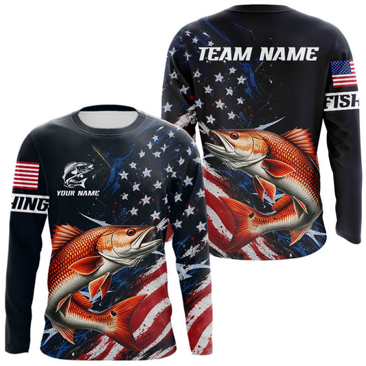 Maxcorners Redfish Fishing Shirts Long Sleeve American USA Flag Camo, Fishing Jersey For Men LM0106