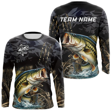 Maxcorners Largemouth Bass Fishing Jerseys For Men, Custom Bass Performance Fishing Apparel|Camo LM0609