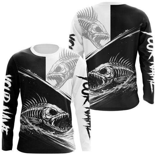 Maxcorners Personalized Fish Skeleton Fishing Shirts Jerseys, Fish Reaper Skull Fishing Shirts For Men LM2704