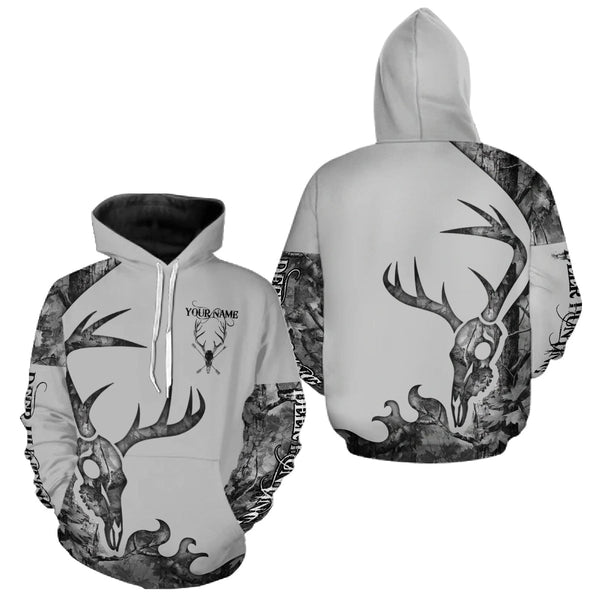 Maxcorners Deer Hunting Shirt Best 3D All Over Print Skull Deer Personalized Name Gray Camo LM2608