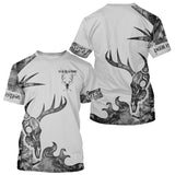 Maxcorners Deer Hunting Shirt Best 3D All Over Print Skull Deer Personalized Name Gray Camo LM2608