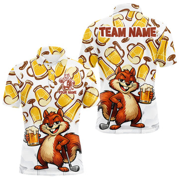 Maxcorners Custom Funny Squirrel Men's Golf Polo Shirts - Personalized Beer Lover Performance Jersey LM2405