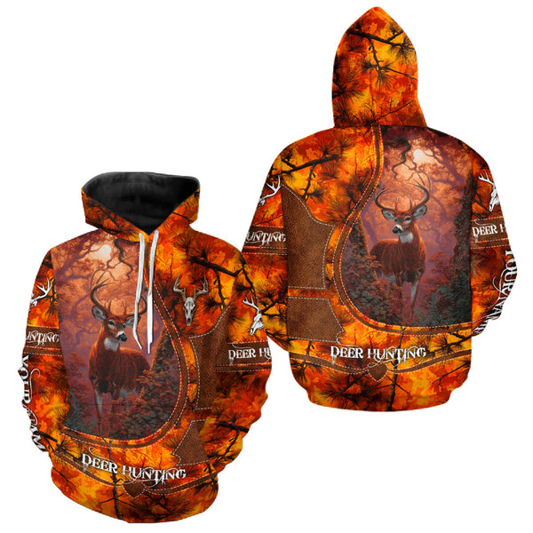 Maxcorners Whitetail Deer Hunting Shirt With Orange Camo Pattern And Skull Design For Hunters LM2608