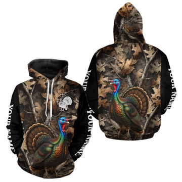 Maxcorners Turkey Hunting Camo Shirt Long Sleeve, Wild Turkey Brown Camouflage Hunting Jersey LM0609