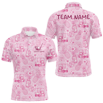 Maxcorners Funny Mens Golf Polo Shirt Pineapple Floral Golf Cart Pattern