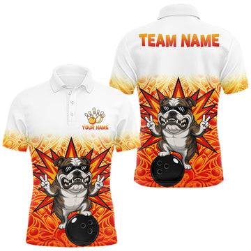 Maxcorners Custom Name Men Bulldog Bowling Polo Shirt, Funny Dog Apparel, Personalized Team Bowling Shirt LM2709