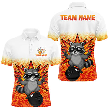 Maxcorners Custom Name Men Raccoon Bowling Polo Shirt, Funny Raccoon Apparel, Personalized Team Bowling Shirt LM2709