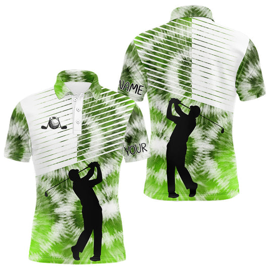 Maxcorners White And Green Mens Tie Dye Golf Polo Shirts Custom Golf Human Golf Team Polo Shirts LM2603