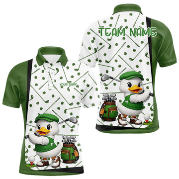 Maxcorners Custom Green & White Funny Duck Golf Shirt For Mens, Golf Jersey Pattern For Mens LM2603