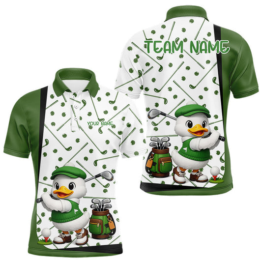 Maxcorners Custom Green & White Funny Duck Golf Shirt For Mens, Golf Jersey Pattern For Mens LM2603