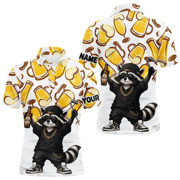 Maxcorners Funny Raccoon Beer Golf Polo Shirt Personalized Name Custom Golf Shirt Golfer Gift For Men LM0106