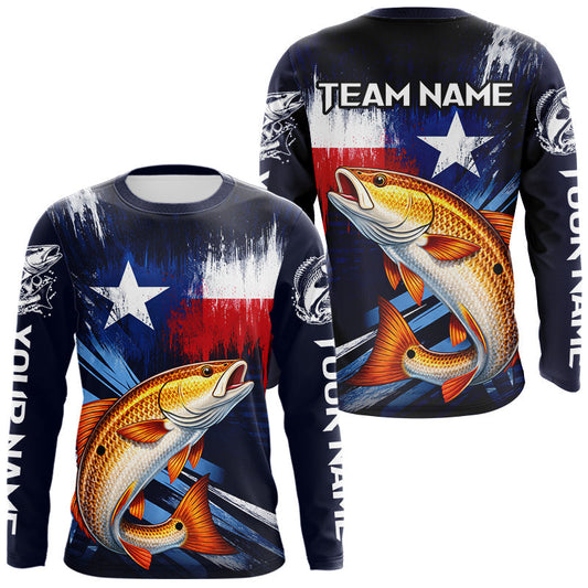 Maxcorners Personalized Redfish Long Sleeve Performance Fishing Shirts, Redfish Custom Texas Fishing Jersey LM0503