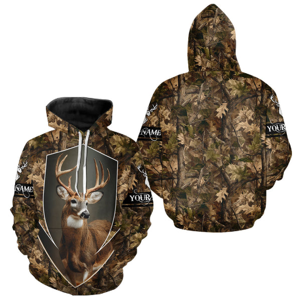 Maxcorners Deer Hunting Full Forest Camo 3D Printing Custom Name Shirts, Whitetail Deer Hunting Shirts LM0910