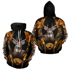 Maxcorners Deer Hunting Black With Camo Autumn - Personalized All Over Print Deer Hunting Clothes LM0910