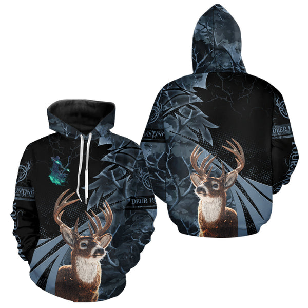 Maxcorners Deer Hunting Dark Blue Camo Grim Reaper Custom Name 3D All Over Print Shirts Gift For Hunters LM0409